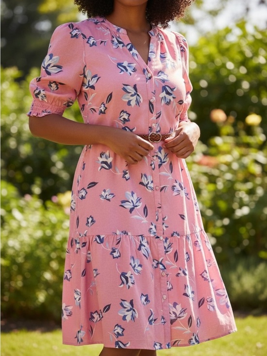 Draper James Dresses & Skirts - Draper James Coral Pink Floral Blouse with Blue Accents